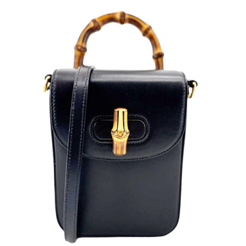GUCCI Bamboo 3Way Calfskin Leather Shoulder Bag Black 702106