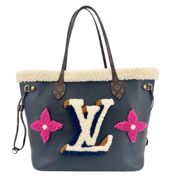 LOUIS VUITTON Neverfull MM Monogram Teddy Shearling Shoulder Bag Black