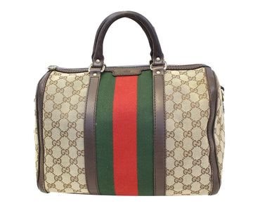 GUCCI Web  GG Monogram Canvas Boston Beige Bag