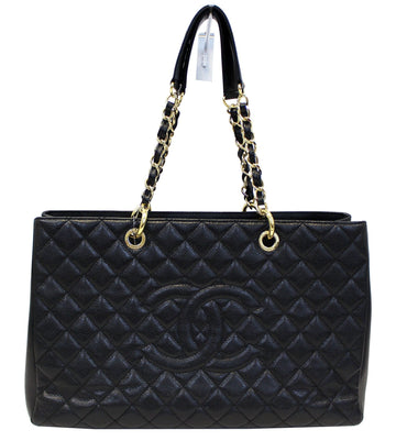 CHANEL Caviar Leather Leather Black XL Grand Shopping Tote Bag