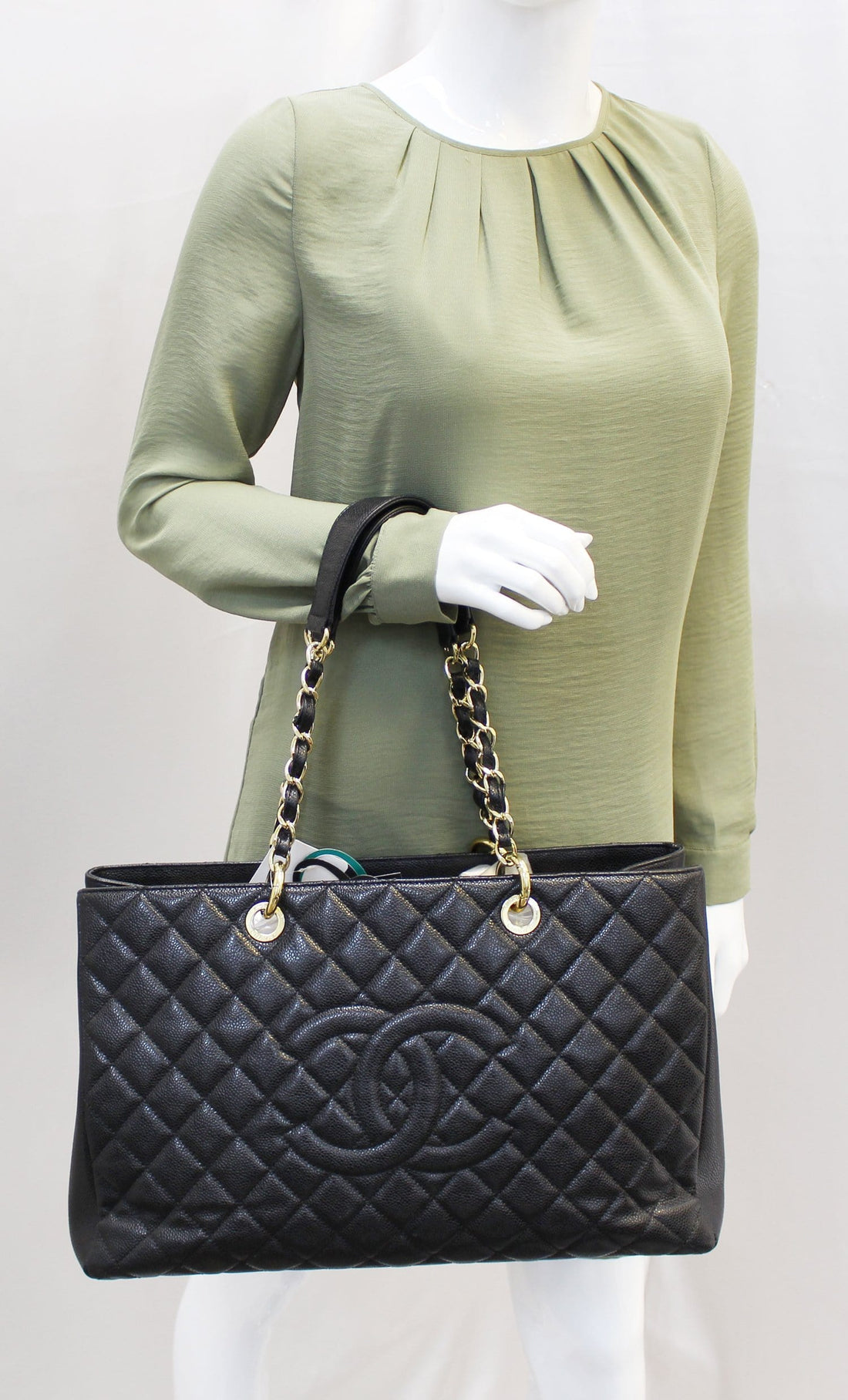 CHANEL Caviar Leather Leather Black XL Grand Shopping Tote Bag