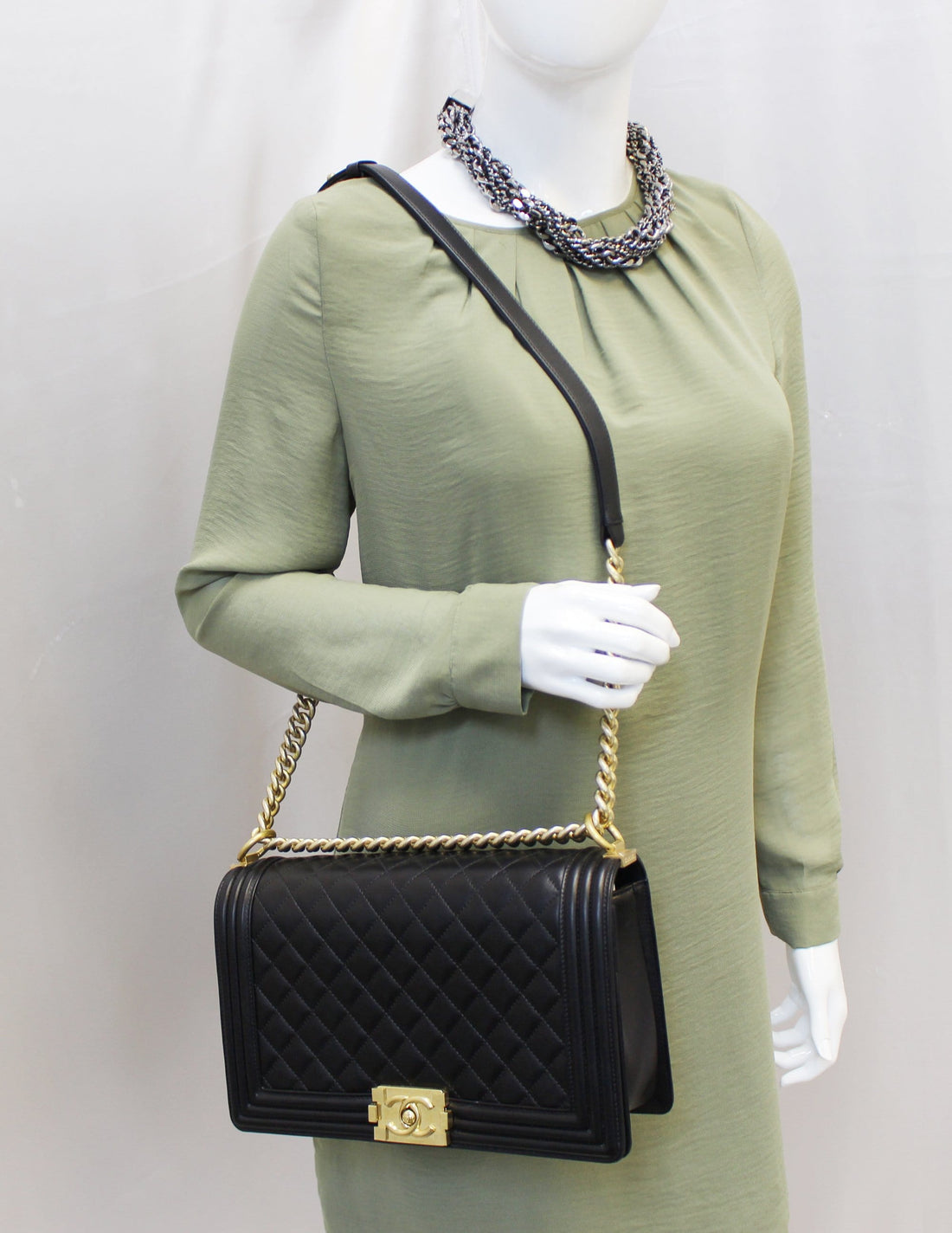 CHANEL Le Boy Medium  Leather Shoulder Bag Black