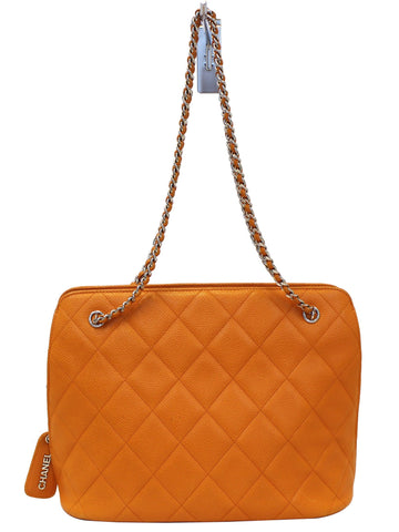 CHANEL Caviar Leather Leather Orange Timeless Shoulder Bag