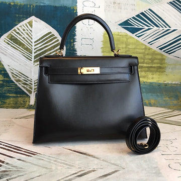 Top Quality Kelly 28 Black Bag With Gold Toned Harware For Women, Handbags, Shoulder Bags 11in/28cm