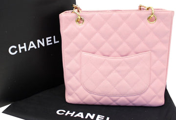 CHANEL PST Petit Shopping Caviar Leather Leather Tote Bag Pink
