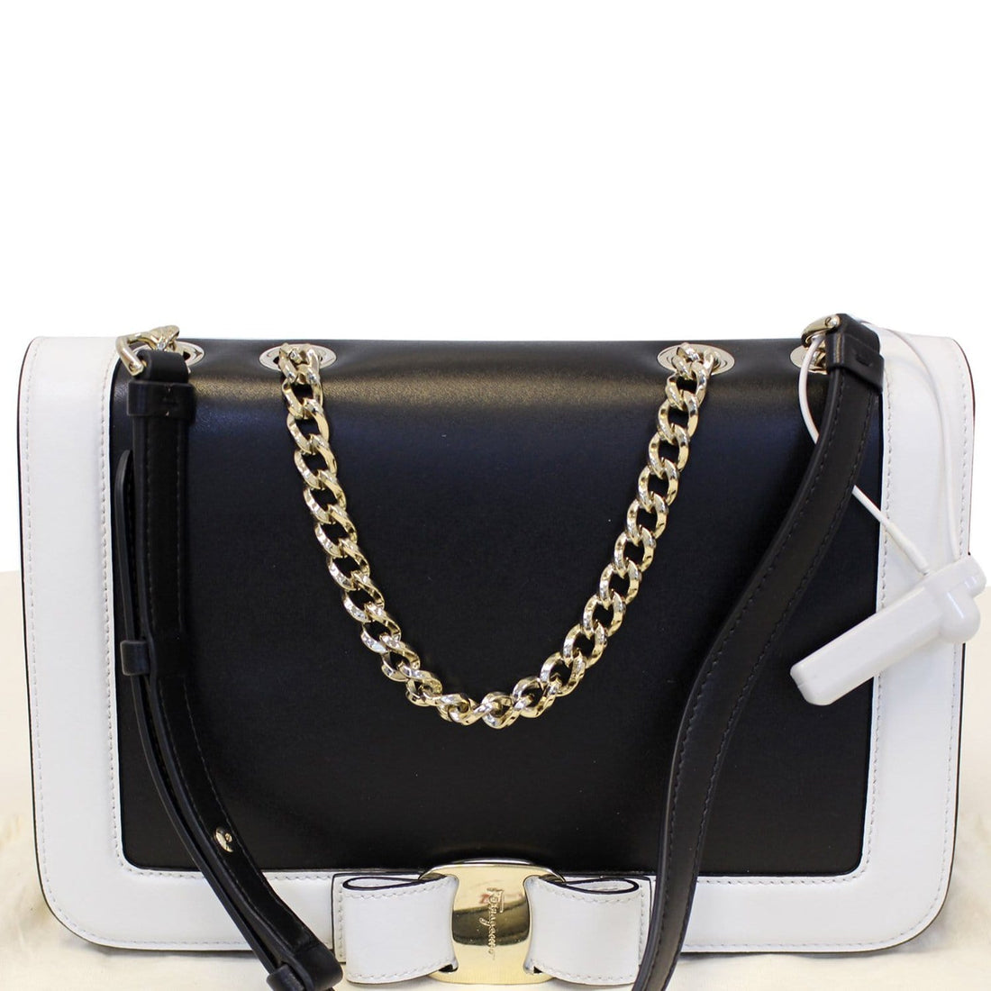 Salvatore Ferragamo Black/White Vara Flap Shoulder Crossbody Bag - Last Call