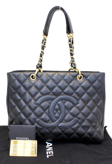 CHANEL Black Caviar Leather Leather Grand Shopping Tote Bag