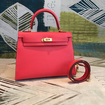 Top Quality Kelly Red For Women Gold Toned Hardware 10in/25cm
