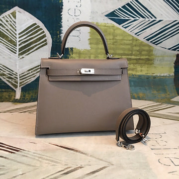 Top Quality Kelly 25 Sellier Epsom Gris Asphalt Bag For Women SiTop Qualityer Toned Hardware, Handbags, Shoulder Bags 10in/25cm