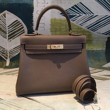 Top Quality Kelly 28 Greige Bag With Gold Toned Harware For Women, Handbags, Shoulder Bags 11in/28cm