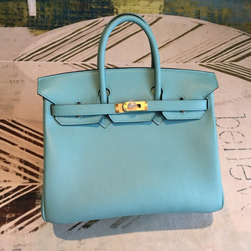 Top Quality Birkin Light Blue For Women Gold Toned Hardware 9.8in/25cm