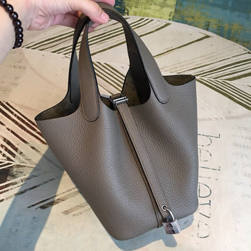Top Quality Picotin Lock 18 Grey ClemenTop Quality Palladium Hardware For Women 7.5in/19cm