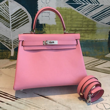 Top Quality Kelly 28 Mauve SyTop Qualityestre Epsom Bag With Sliver Toned Harware For Women, Handbags, Shoulder Bags 11in/28cm