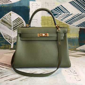 Top Quality Kelly Green Bag In Epsom With Gold Toned Hardware Bag For Women 7.5in/19cm