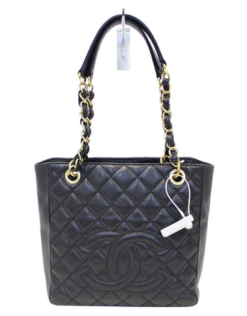 CHANEL Black Caviar Leather Leather Petite Shopping Tote Bag