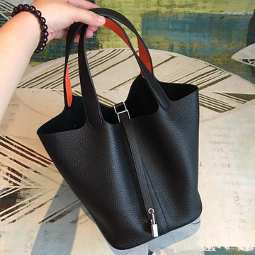 Top Quality Picotin Lock 18 Black ClemenTop Quality Palladium Hardware For Women 7.5in/19cm