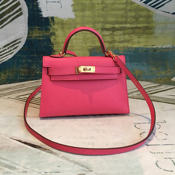 Top Quality Mini Kelly Pink For Women Gold Toned Hardware 7.5in/19cm