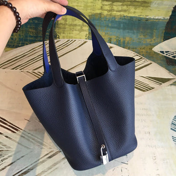 Top Quality Picotin Lock 18 Dark Blue ClemenTop Quality Palladium Hardware For Women 7.5in/19cm