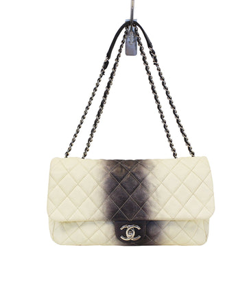 CHANEL Caviar Leather Ombre Jumbo Single Flap Blanc White Shoulder Bag