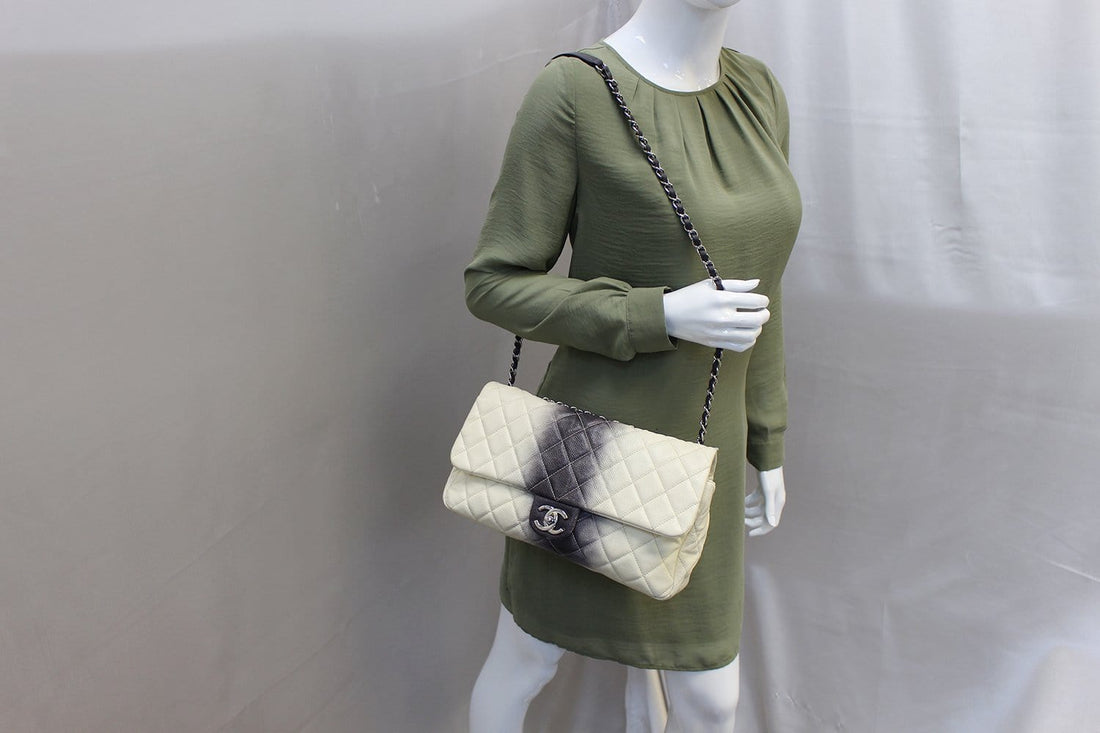 CHANEL Caviar Leather Ombre Jumbo Single Flap Blanc White Shoulder Bag