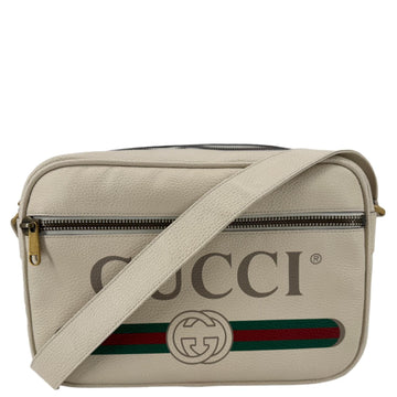 GUCCI Logo Leather Shoulder Bag Off White 523589