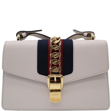 GUCCI Sylvie Small  Top Handle Bag White 421828