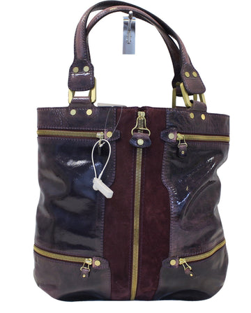 JIMMY CHOO Purple Liquid Patent Leather and Suede Mona Tote Bag