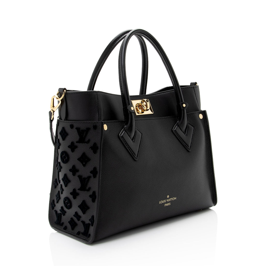Louis Vuitton Calfskin Tufted Monogram Canvas On My Side MM Tote (SHF-rALkar)