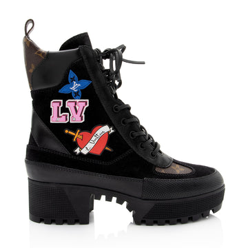 Louis Vuitton Monogram Canvas Suede LV Heart Laureate Boots - Size 8.5 / 38.5 (SHF-xIOxTH)