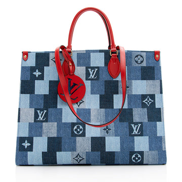 Louis Vuitton Monogram Damier Denim Onthego GM Tote (SHF-18892)