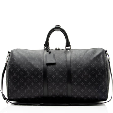 Louis Vuitton Monogram Eclipse Keepall 55 Bandouliere Duffle Bag (SHF-34JbTV)