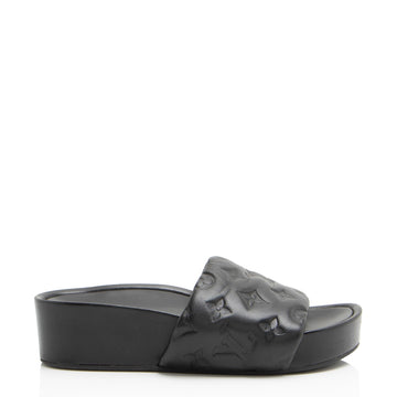 Louis Vuitton Monogram Embossed Lambskin Flatform Slide Sandals - Size 6 / 36