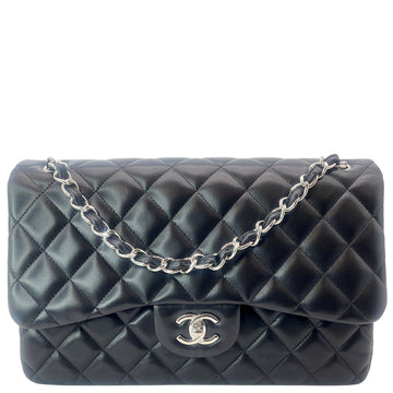 CHANEL Classic Jumbo Double Flap  Leather Shoulder Bag Black