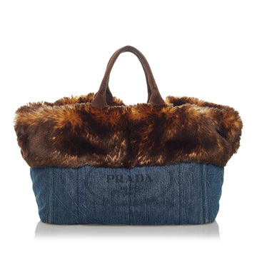 Prada Canapa Logo Denim Tote Bag (SHG-34089)