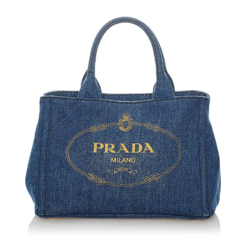 Prada Canapa Logo Denim Tote (SHG-30696)