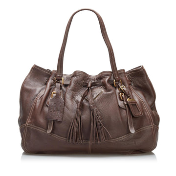Prada Cervo Drawstring Leather Tote (SHG-37104)