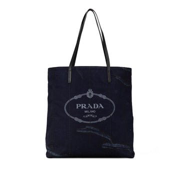 Prada Denim Mistolino Vitello Logo Tote