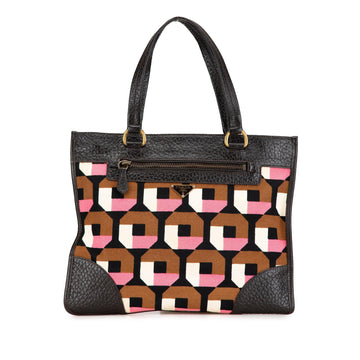 Prada Leather Trimmed Printed Canvas Tote