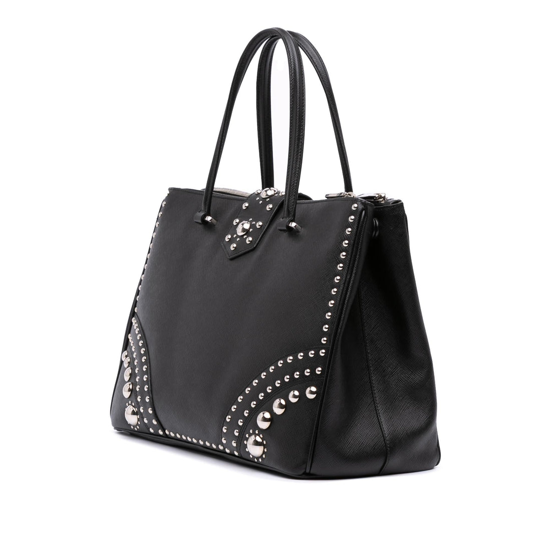 Prada Saffiano Turnlock Double Zip Studded Tote