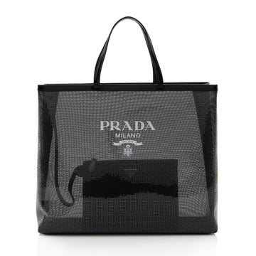 Prada Sequin Mesh Logo Large Tote