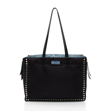 Prada Tessuto Studded Etiquette Large Tote