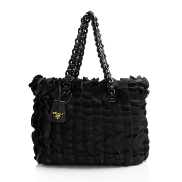 Prada Tessuto Vernice Ruffled Chain Tote