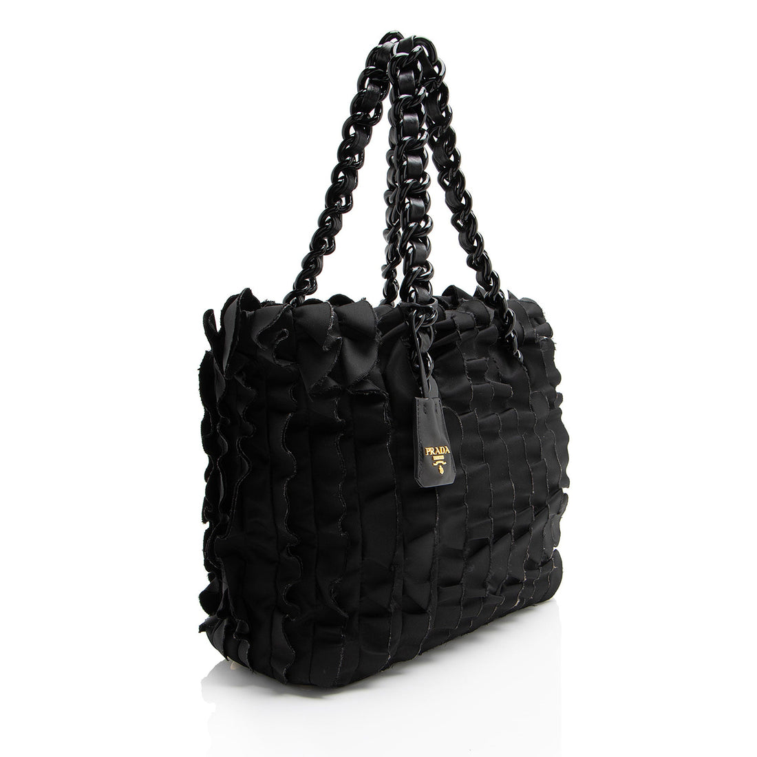 Prada Tessuto Vernice Ruffled Chain Tote