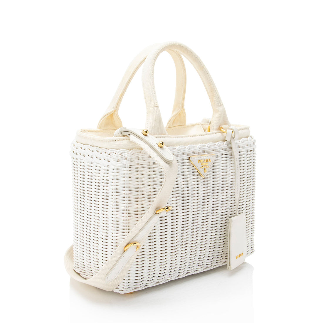 Prada Wicker Canvas Small Tote