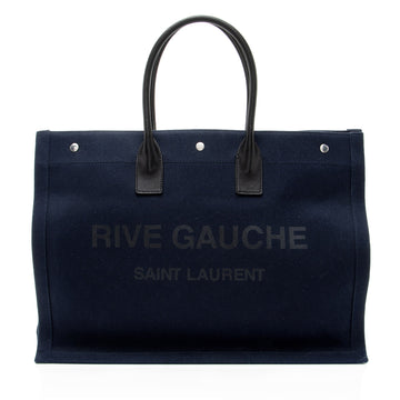 Saint Laurent Canvas Calfskin Rive Gauche Large Tote