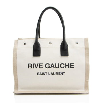 Saint Laurent Canvas Calfskin Rive Gauche Small Tote