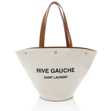 Saint Laurent Canvas Calfskin Trapezoid Rive Gauche Tote