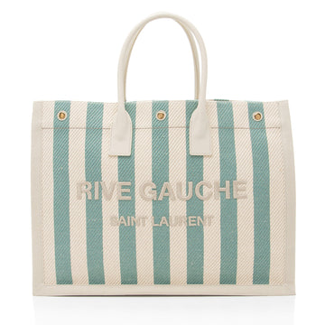 Saint Laurent Canvas Calfskin Striped Rive Gauche Large Tote