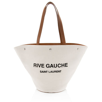 Saint Laurent Canvas Calfskin Trapezoid Rive Gauche Tote