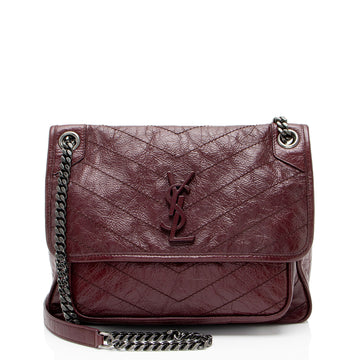 Saint Laurent Crinkled Calfskin Monogram Niki Medium Shoulder Bag